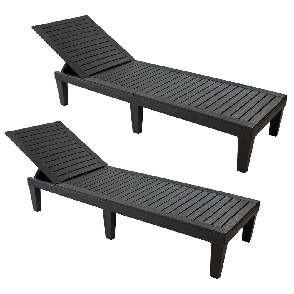 Set of Two Black Heavy Duty Resin Outdoor Chaise Lounges HomeRoots