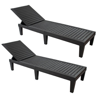 Set of Two Black Heavy Duty Resin Outdoor Chaise Lounges HomeRoots