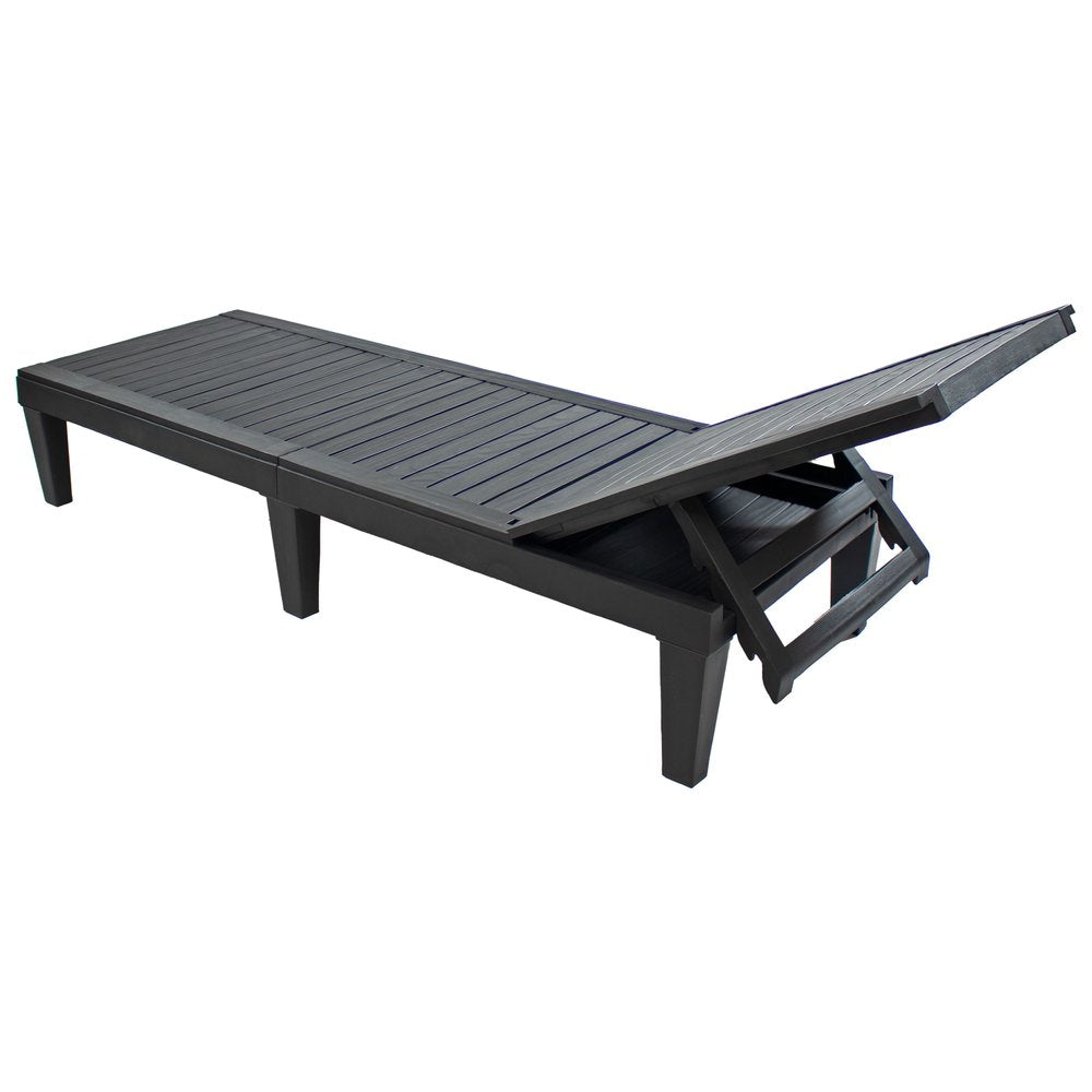Set of Two Black Heavy Duty Resin Outdoor Chaise Lounges HomeRoots