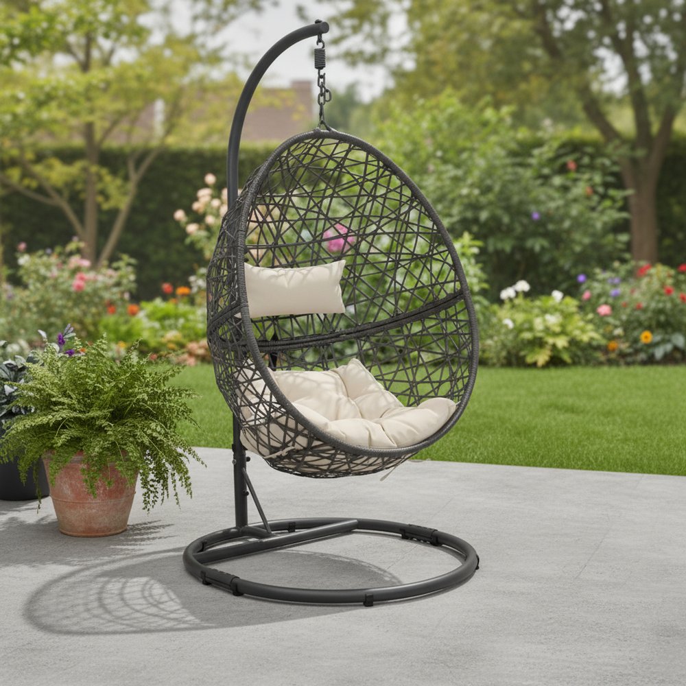 42" Beige Steel Outdoor Egg Chair HomeRoots