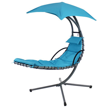 74" Black And Gray Steel Outdoor Chaise Lounge with Teal Blue Cushion With Canopy HomeRoots