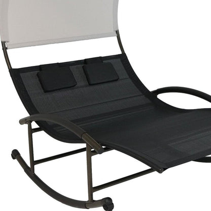 70" Black Steel Sling Outdoor Rocking Chaise Lounge With Canopy HomeRoots