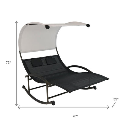 70" Black Steel Sling Outdoor Rocking Chaise Lounge With Canopy HomeRoots