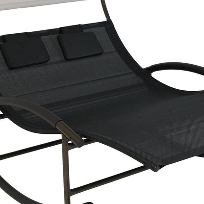 70" Black Steel Sling Outdoor Rocking Chaise Lounge With Canopy HomeRoots