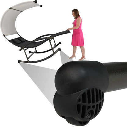 70" Black Steel Sling Outdoor Rocking Chaise Lounge With Canopy HomeRoots