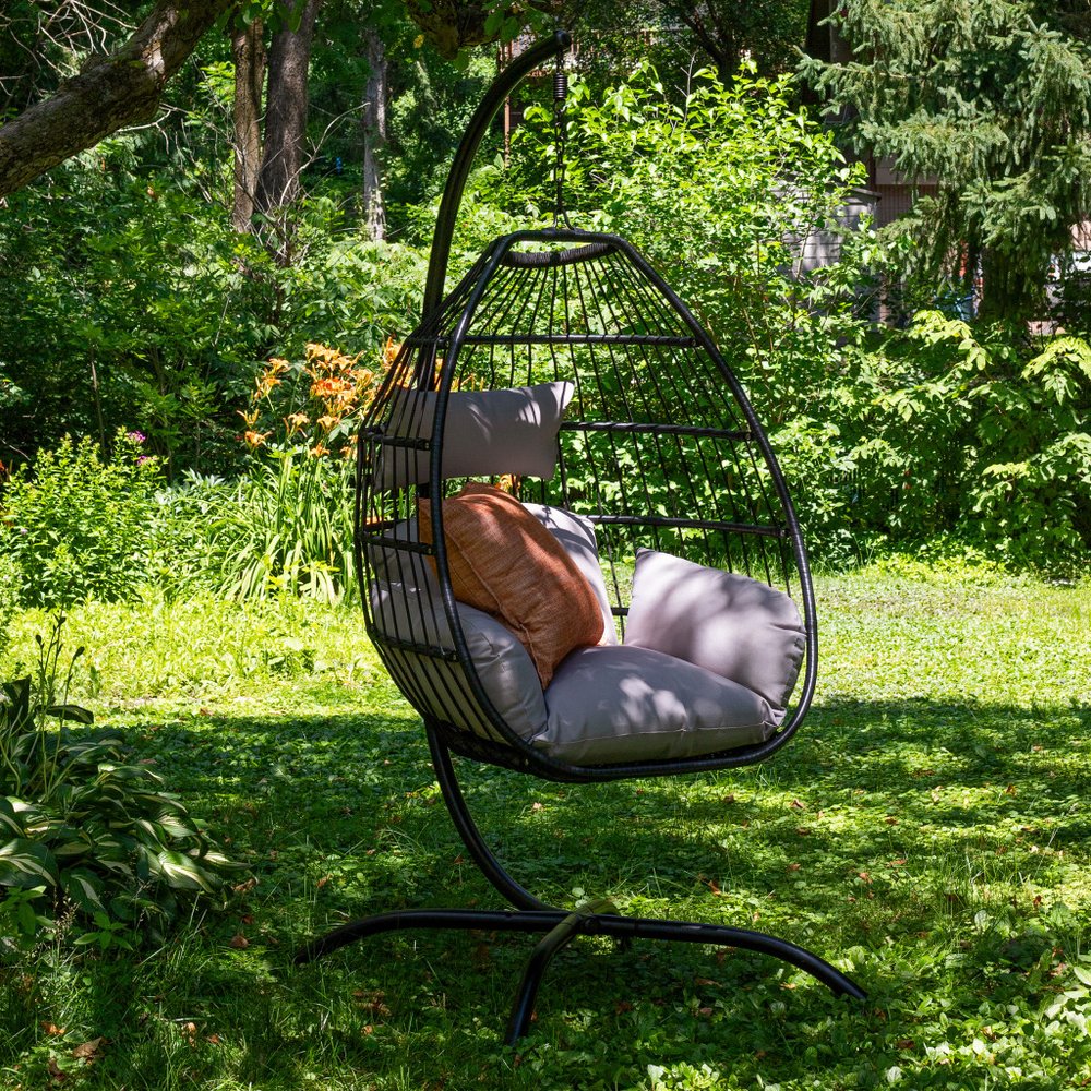 46" Gray Steel Outdoor Egg Chair HomeRoots