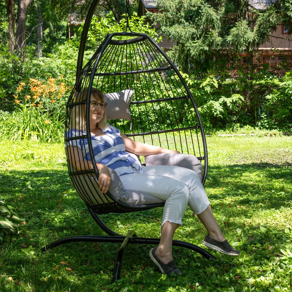 46" Gray Steel Outdoor Egg Chair HomeRoots