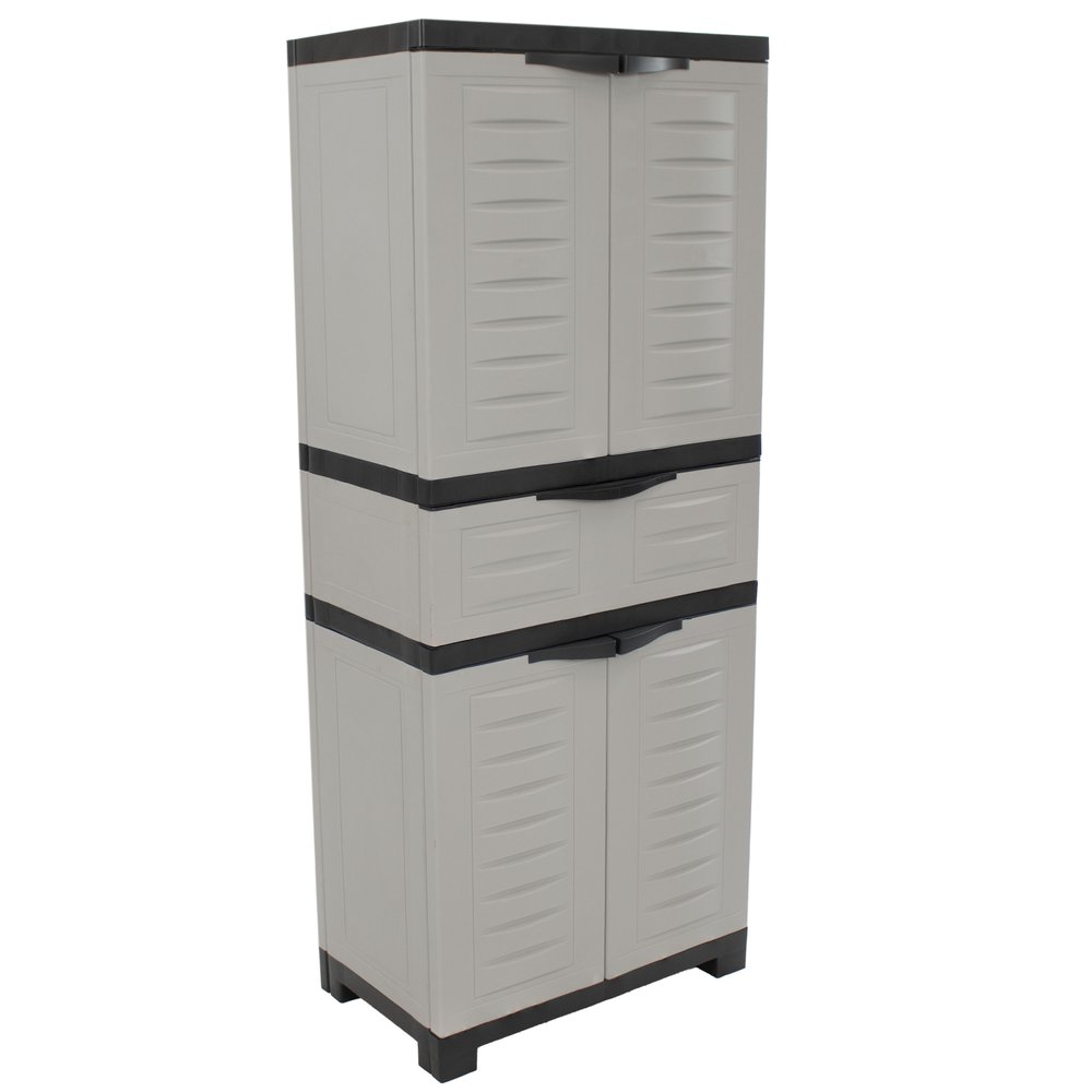 23" Black and Gray Plastic Accent Cabinet With Four Doors And One Drawer HomeRoots
