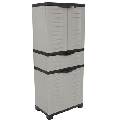 23" Black and Gray Plastic Accent Cabinet With Four Doors And One Drawer HomeRoots
