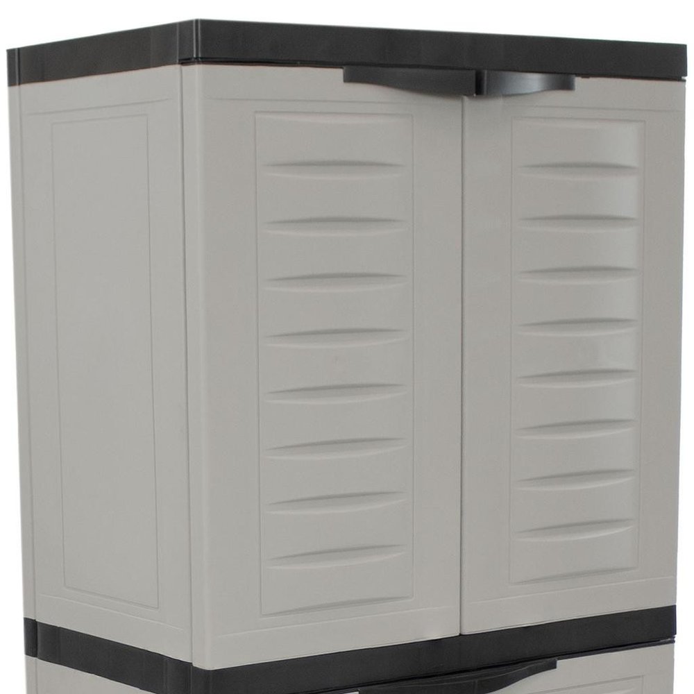 23" Black and Gray Plastic Accent Cabinet With Four Doors And One Drawer HomeRoots