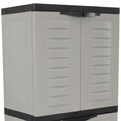 23" Black and Gray Plastic Accent Cabinet With Four Doors And One Drawer HomeRoots