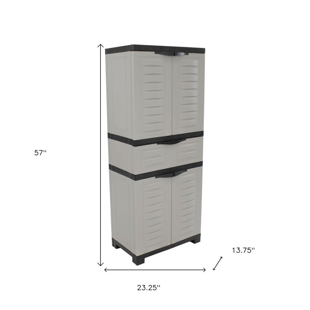 23" Black and Gray Plastic Accent Cabinet With Four Doors And One Drawer HomeRoots