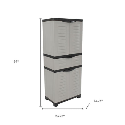 23" Black and Gray Plastic Accent Cabinet With Four Doors And One Drawer HomeRoots