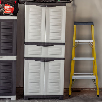 23" Black and Gray Plastic Accent Cabinet With Four Doors And One Drawer HomeRoots
