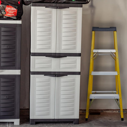 23" Black and Gray Plastic Accent Cabinet With Four Doors And One Drawer HomeRoots