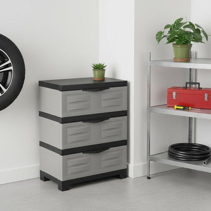 23" Gray and Black Plastic Accent Cabinet With Three Drawers HomeRoots