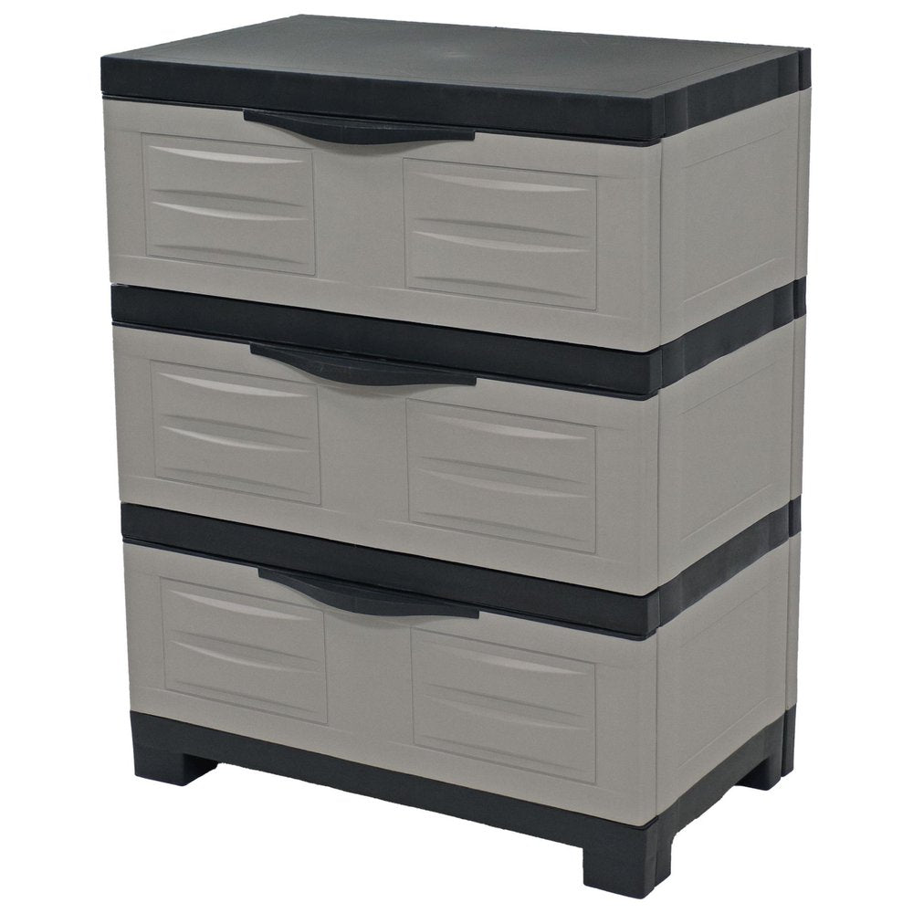 23" Gray and Black Plastic Accent Cabinet With Three Drawers HomeRoots