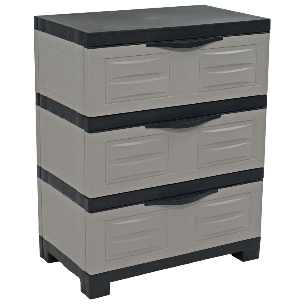 23" Gray and Black Plastic Accent Cabinet With Three Drawers HomeRoots