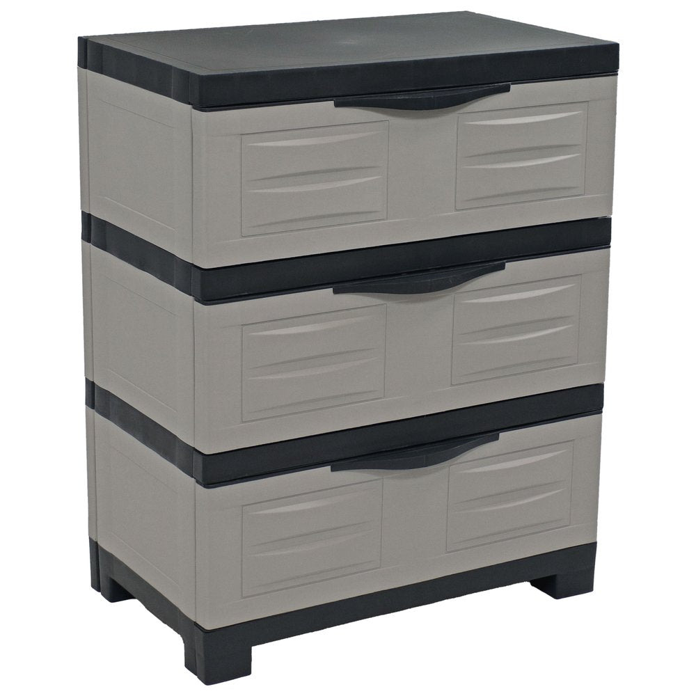 23" Gray and Black Plastic Accent Cabinet With Three Drawers HomeRoots