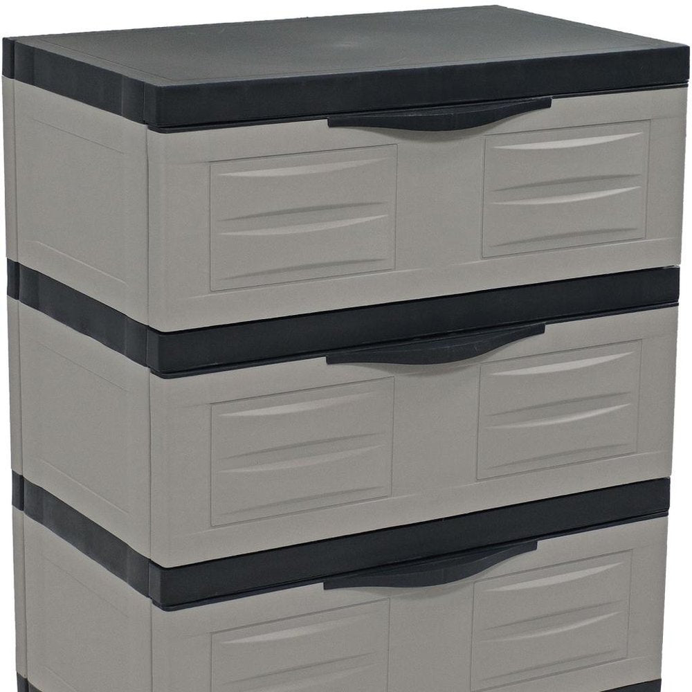 23" Gray and Black Plastic Accent Cabinet With Three Drawers HomeRoots