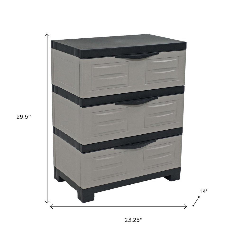 23" Gray and Black Plastic Accent Cabinet With Three Drawers HomeRoots