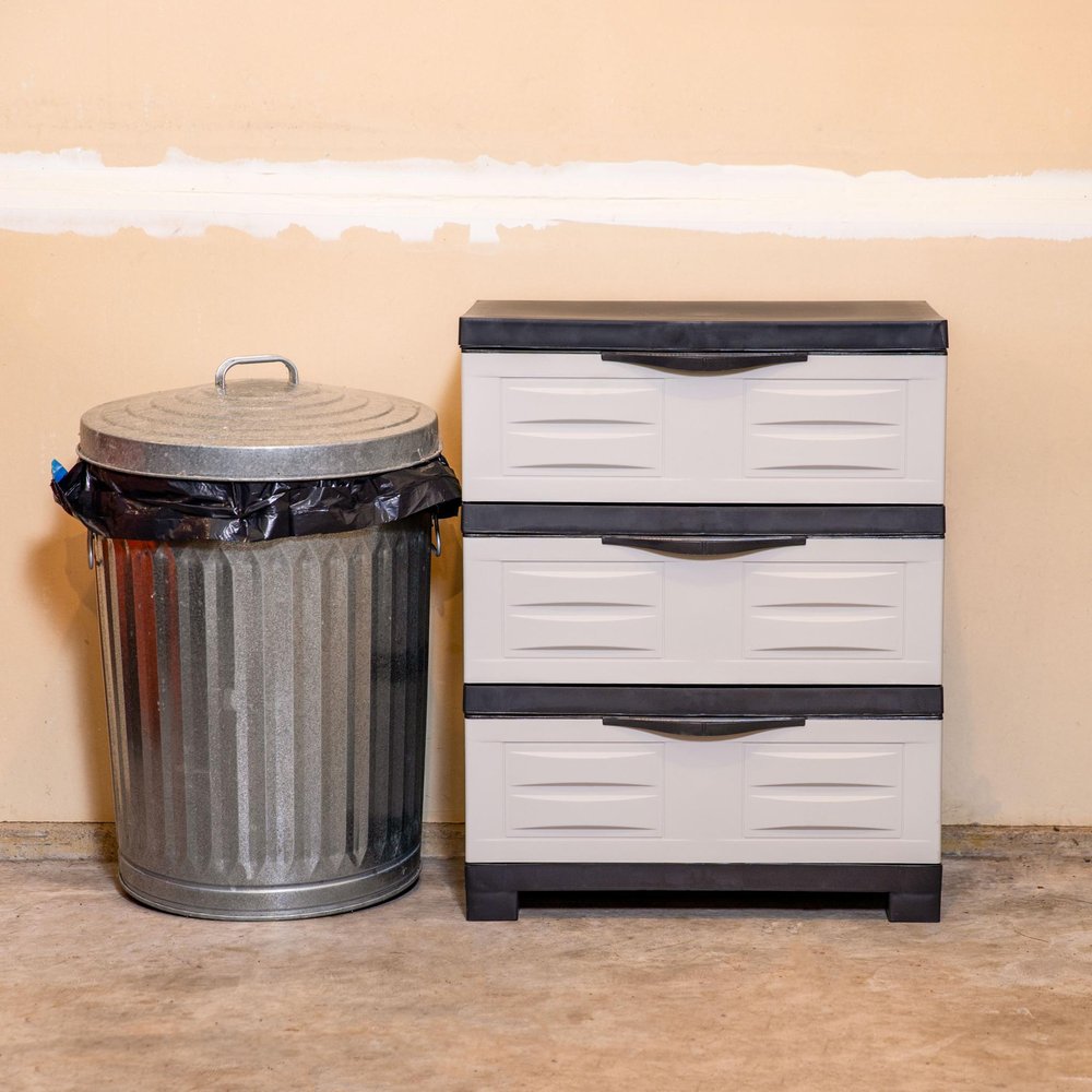 23" Gray and Black Plastic Accent Cabinet With Three Drawers HomeRoots