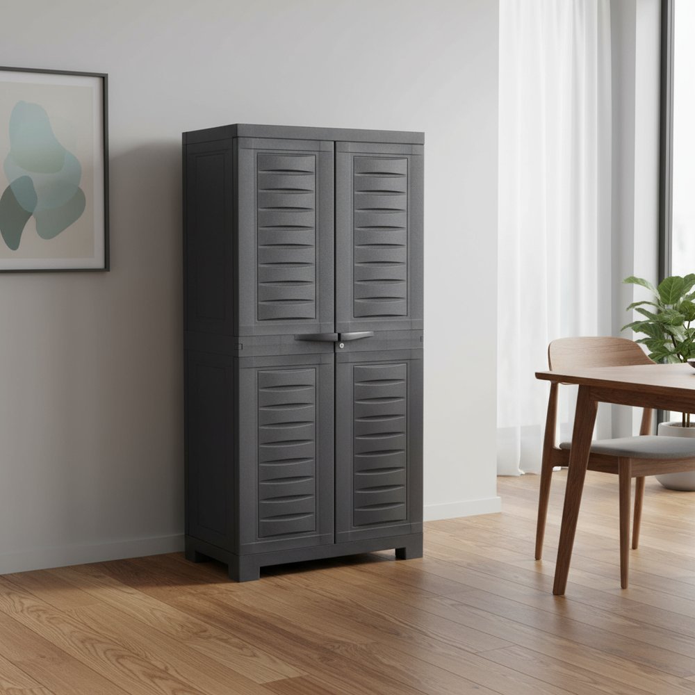 24" Charcoal Plastic Accent Cabinet With Two Doors HomeRoots