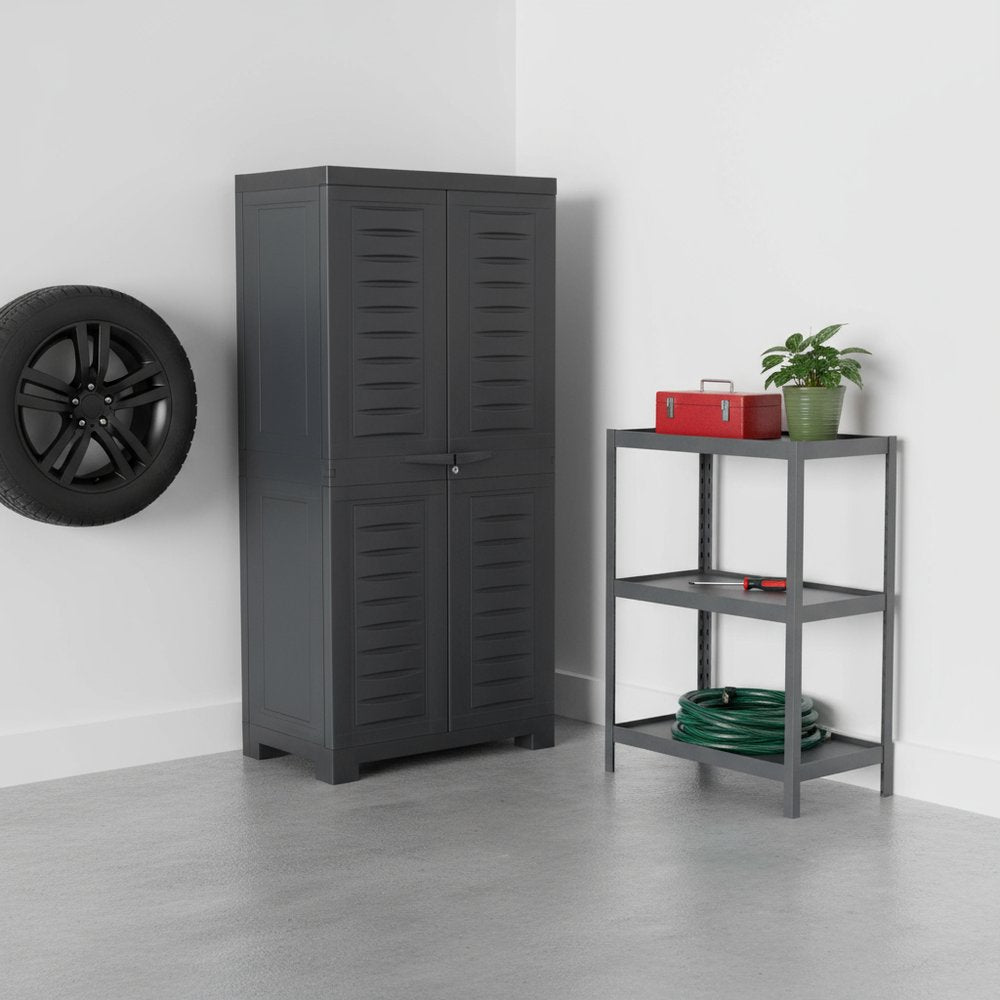 24" Charcoal Plastic Accent Cabinet With Two Doors HomeRoots