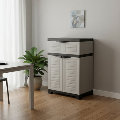 24" Gray Plastic Accent Cabinet With Two Doors And One Drawer HomeRoots