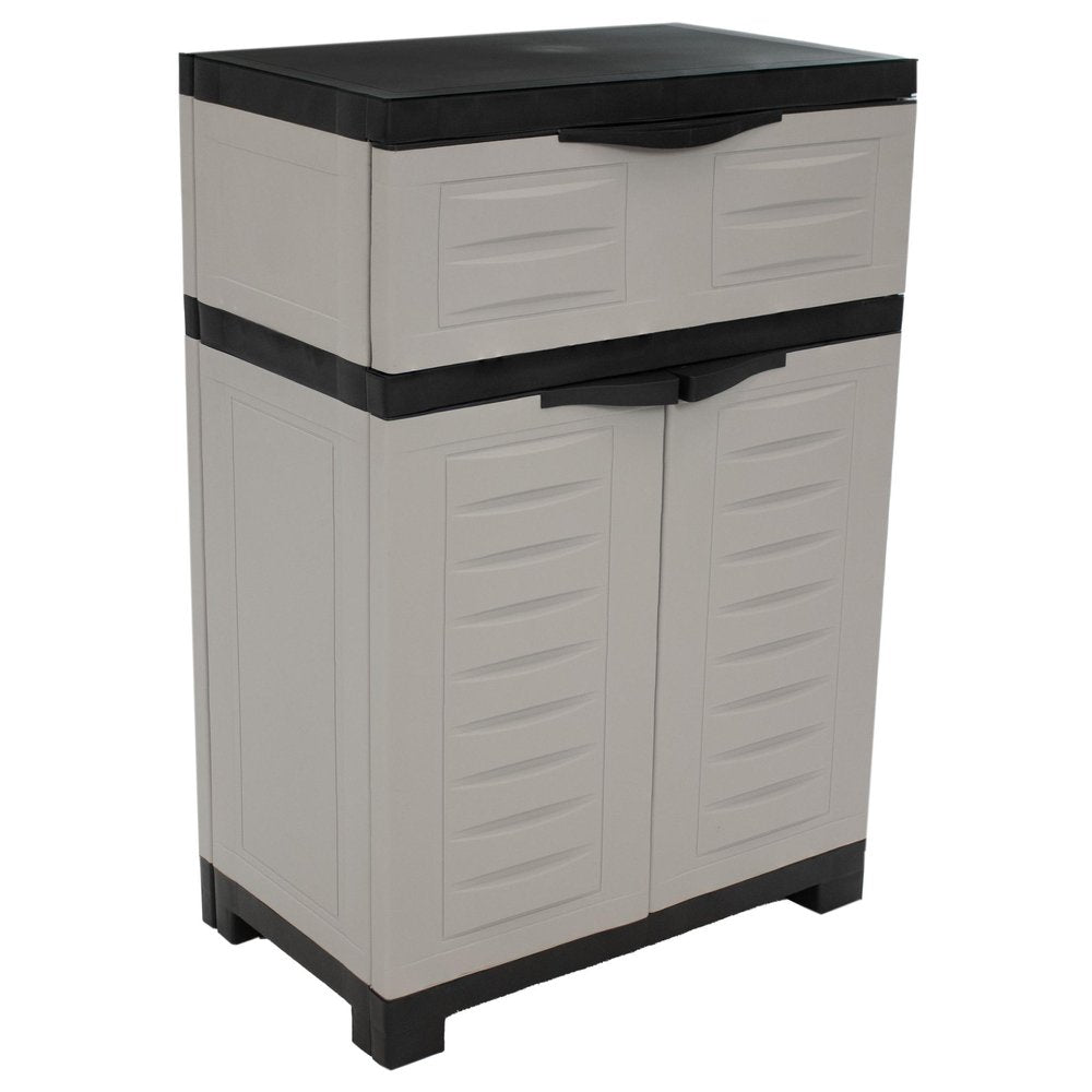 24" Gray Plastic Accent Cabinet With Two Doors And One Drawer HomeRoots