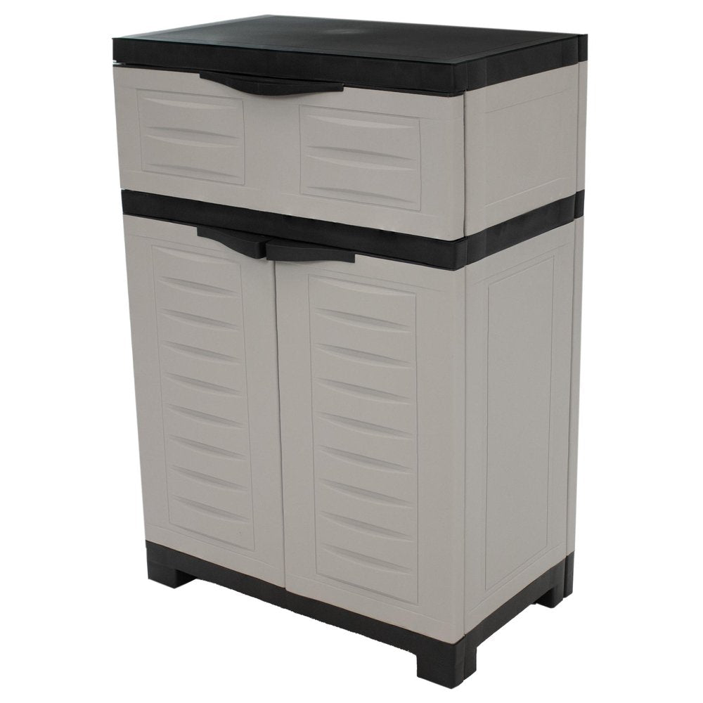 24" Gray Plastic Accent Cabinet With Two Doors And One Drawer HomeRoots