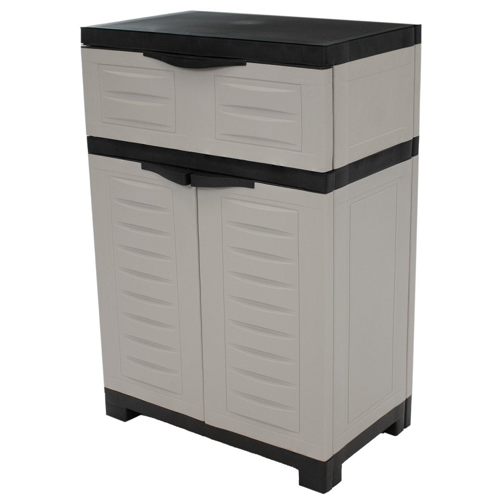 24" Gray Plastic Accent Cabinet With Two Doors And One Drawer HomeRoots