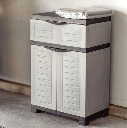 24" Gray Plastic Accent Cabinet With Two Doors And One Drawer HomeRoots