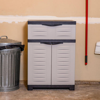 24" Gray Plastic Accent Cabinet With Two Doors And One Drawer HomeRoots
