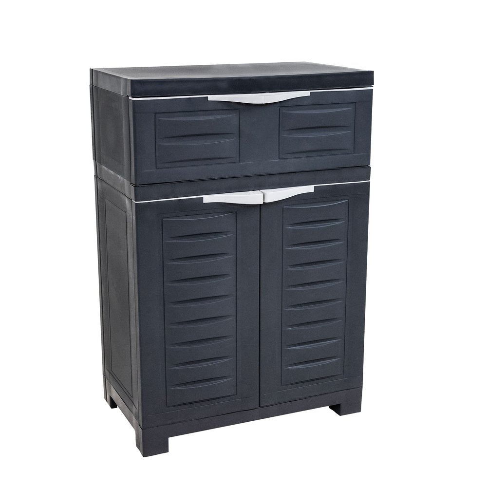 24" Charcoal Plastic Accent Cabinet With Two Doors And One Drawer HomeRoots