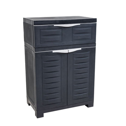 24" Charcoal Plastic Accent Cabinet With Two Doors And One Drawer HomeRoots