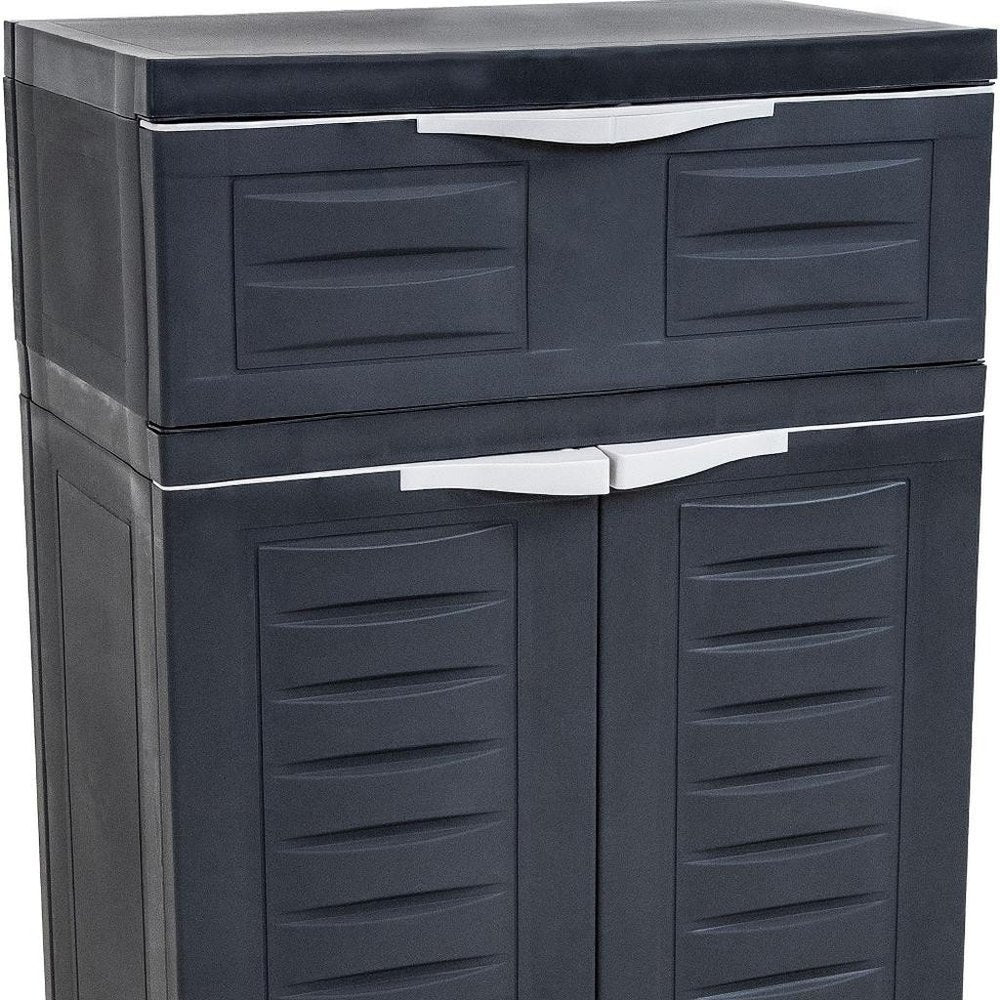 24" Charcoal Plastic Accent Cabinet With Two Doors And One Drawer HomeRoots