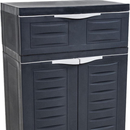24" Charcoal Plastic Accent Cabinet With Two Doors And One Drawer HomeRoots