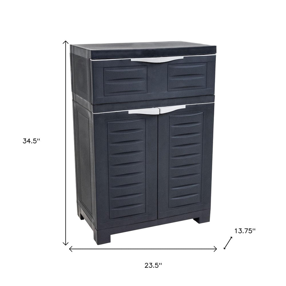 24" Charcoal Plastic Accent Cabinet With Two Doors And One Drawer HomeRoots
