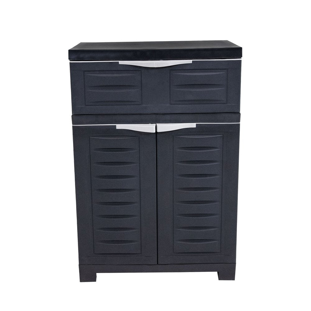24" Charcoal Plastic Accent Cabinet With Two Doors And One Drawer HomeRoots