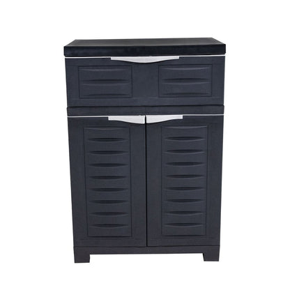 24" Charcoal Plastic Accent Cabinet With Two Doors And One Drawer HomeRoots