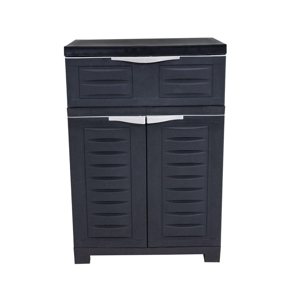 24" Charcoal Plastic Accent Cabinet With Two Doors And One Drawer HomeRoots