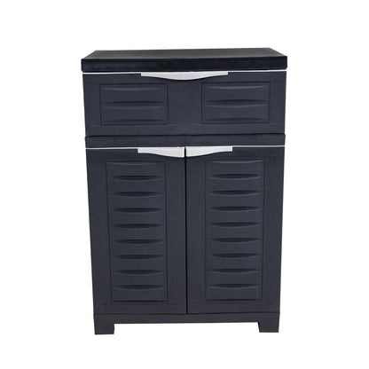 24" Charcoal Plastic Accent Cabinet With Two Doors And One Drawer HomeRoots