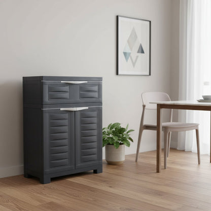24" Charcoal Plastic Accent Cabinet With Two Doors And One Drawer HomeRoots