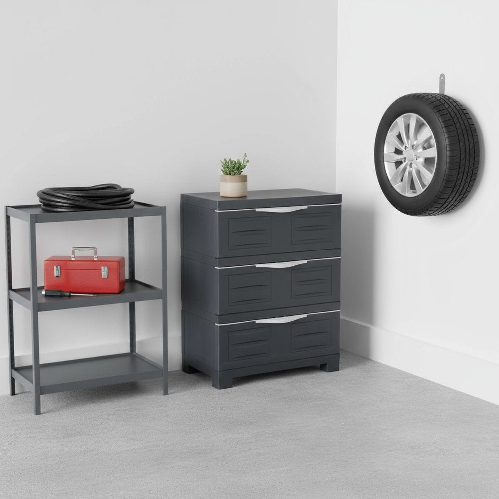23" Charcoal Heavy Duty Plastic Cabinet With Three Drawers HomeRoots