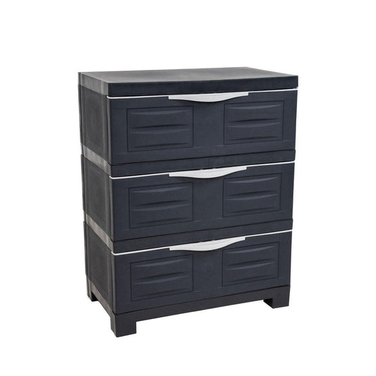 23" Charcoal Heavy Duty Plastic Cabinet With Three Drawers HomeRoots