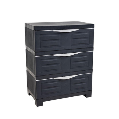 23" Charcoal Heavy Duty Plastic Cabinet With Three Drawers HomeRoots