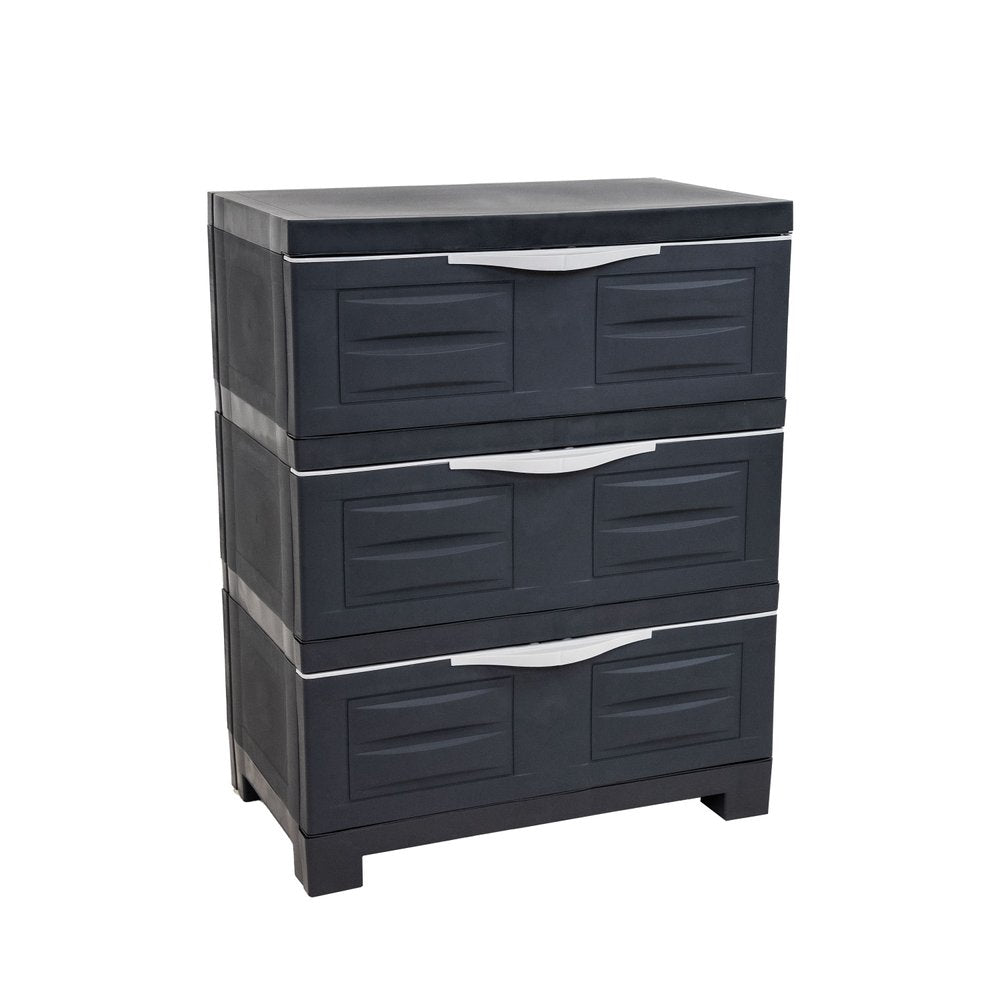 23" Charcoal Heavy Duty Plastic Cabinet With Three Drawers HomeRoots