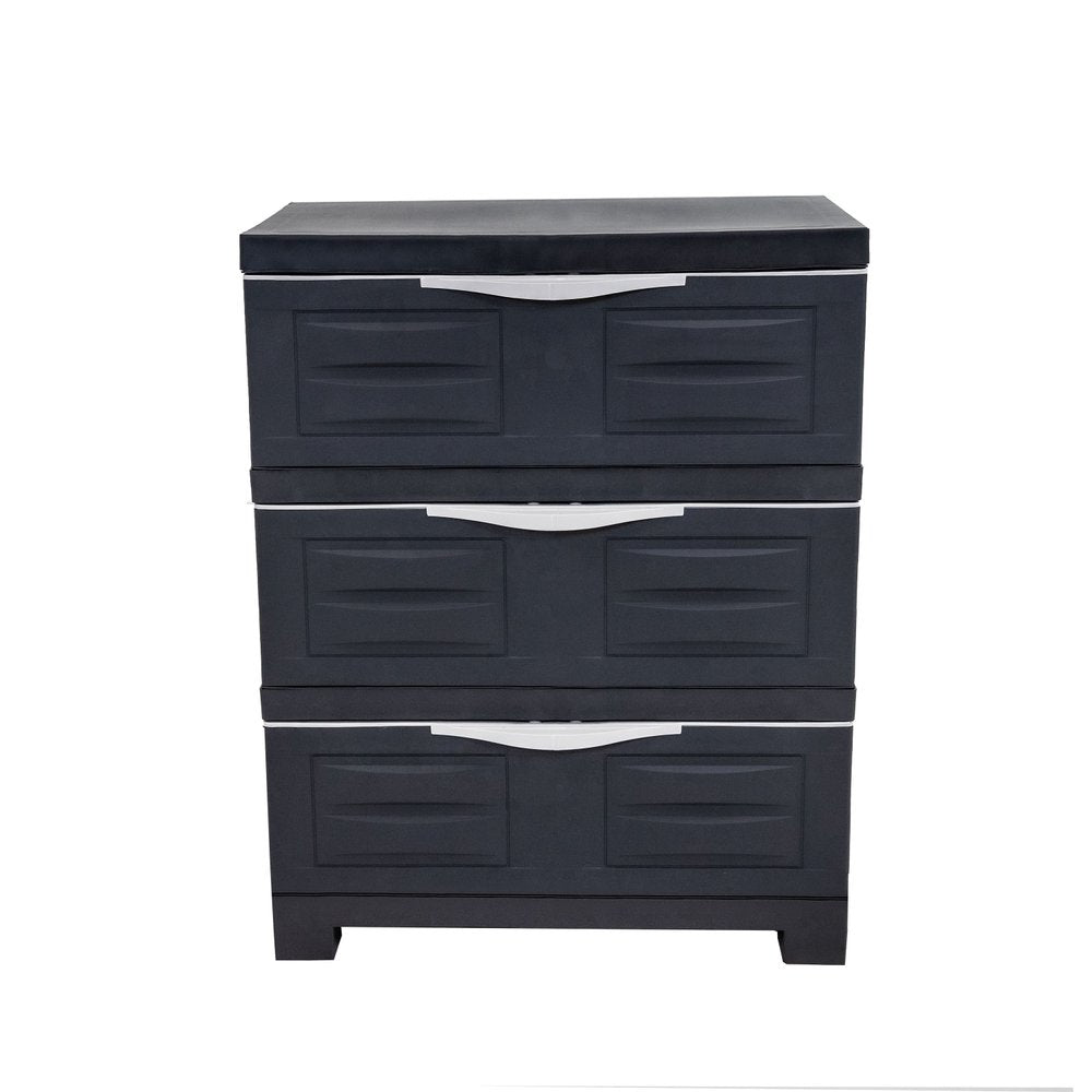 23" Charcoal Heavy Duty Plastic Cabinet With Three Drawers HomeRoots