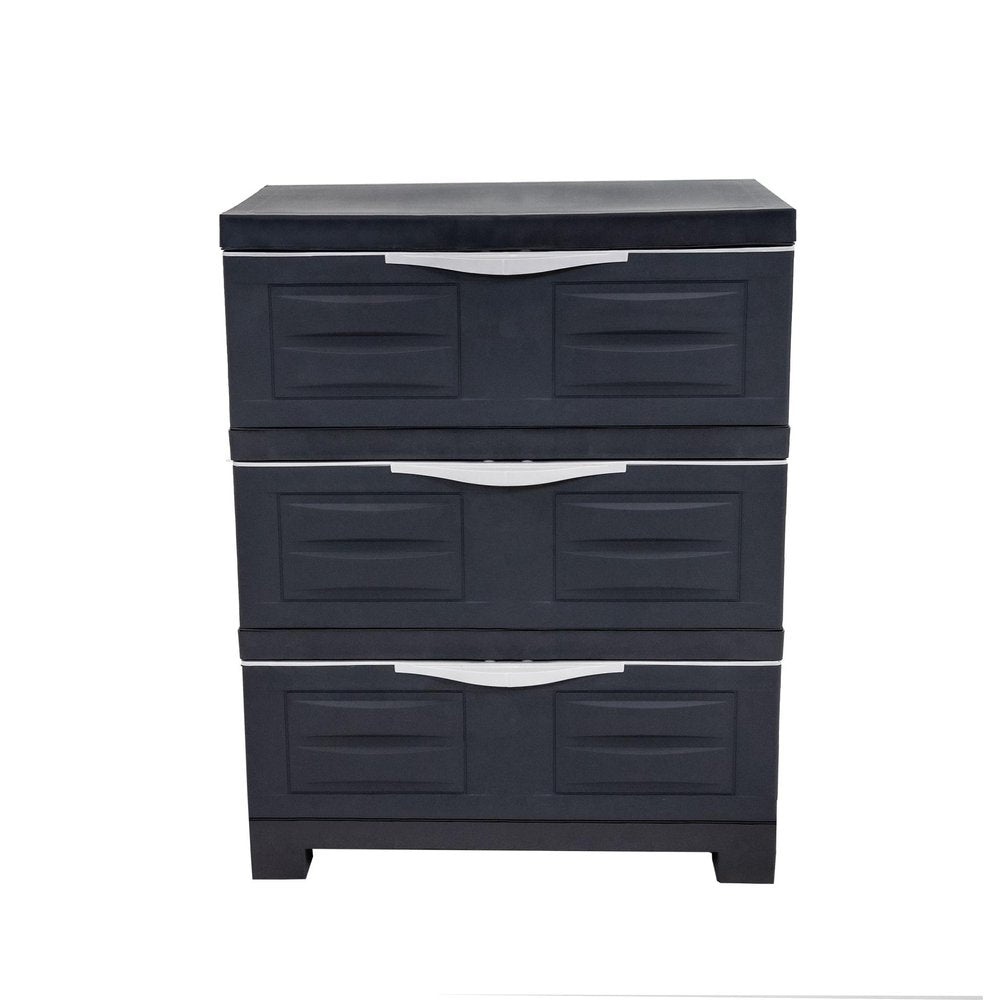 23" Charcoal Heavy Duty Plastic Cabinet With Three Drawers HomeRoots